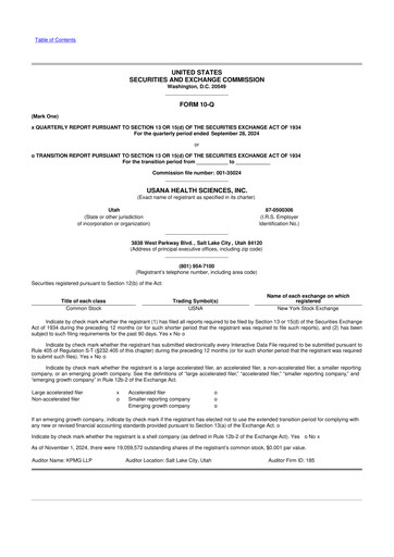 Thumbnail USANA 10-Q Quarterly Report FY2024 