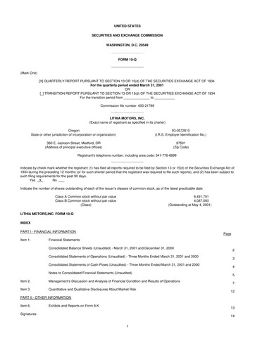 Thumbnail Lithia Motors 10-Q Quarterly Report FY 