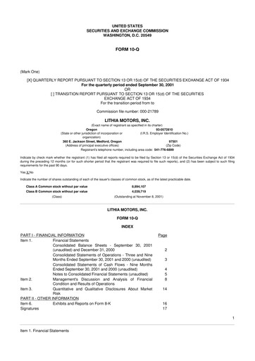 Thumbnail Lithia Motors 10-Q Quarterly Report FY 