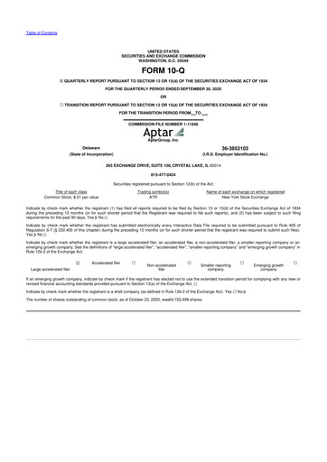 Thumbnail AptarGroup 10-Q Quarterly Report FY2020 