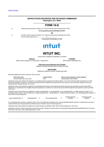 Vorschaubild Intuit 10-Q Quartalsbericht 2021 