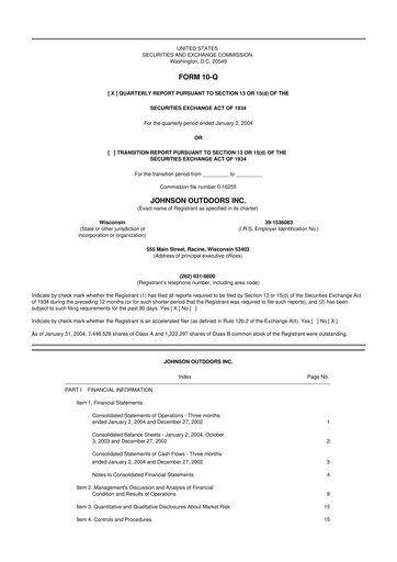 Miniature Johnson Outdoors
 10-Q Rapport trimestriel  