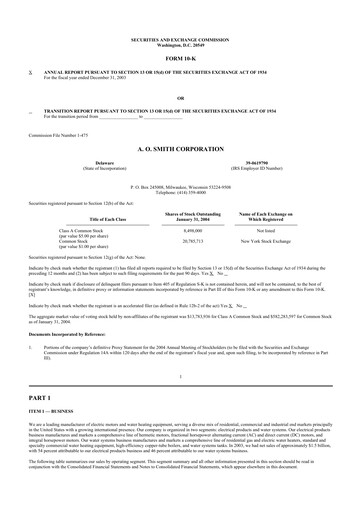 Thumbnail A. O. Smith 10-K Annual Report 
