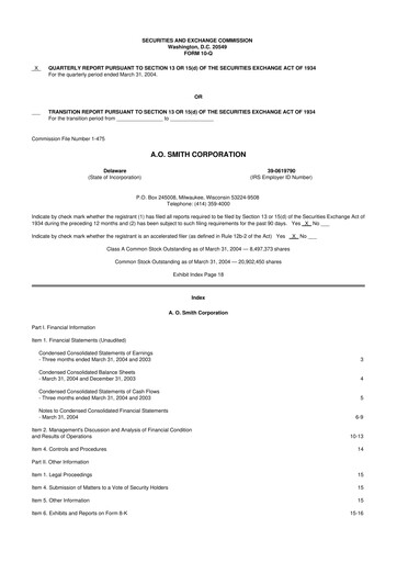 Thumbnail A. O. Smith 10-Q Quarterly Report FY 