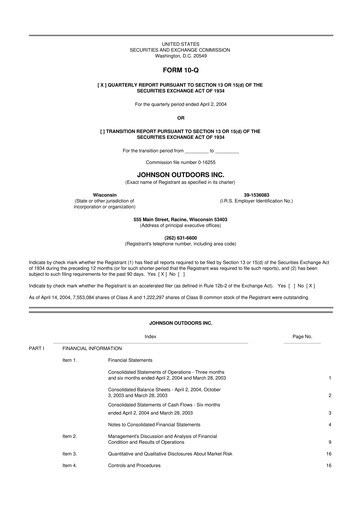 Miniature Johnson Outdoors
 10-Q Rapport trimestriel  