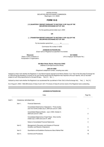 Miniature Johnson Outdoors
 10-Q Rapport trimestriel  
