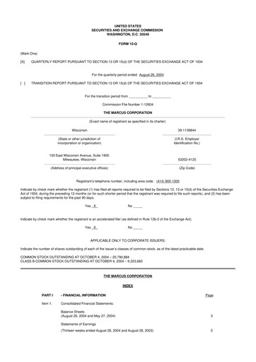 Thumbnail Marcus Corporation
 10-Q Quarterly Report FY 