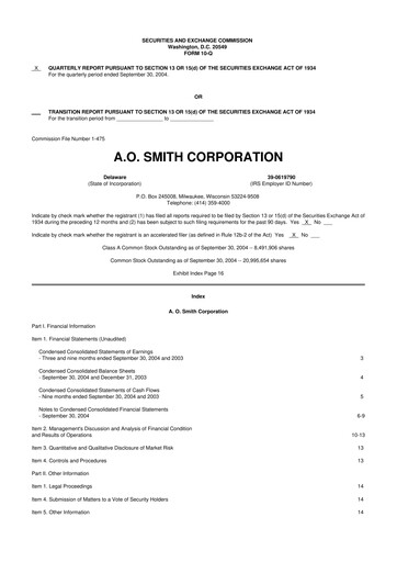 Thumbnail A. O. Smith 10-Q Quarterly Report FY 