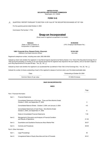 Thumbnail Snap-on 10-Q Quarterly Report FY 