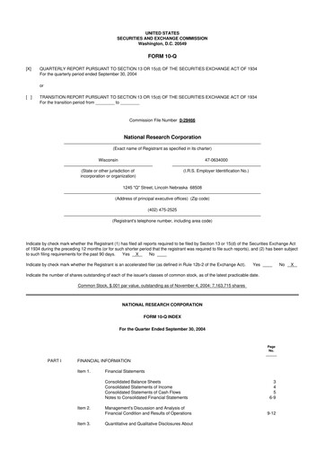 Thumbnail NRC Health
 10-Q Quarterly Report FY 