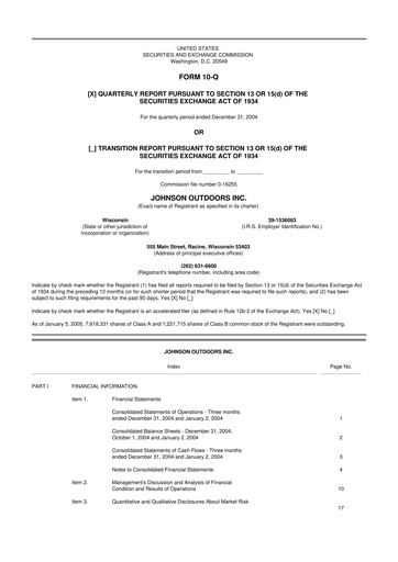 Miniature Johnson Outdoors
 10-Q Rapport trimestriel  