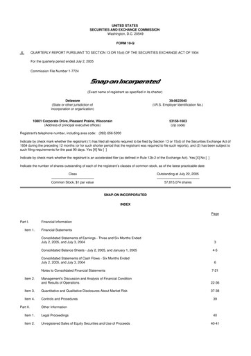 Thumbnail Snap-on 10-Q Quarterly Report FY 