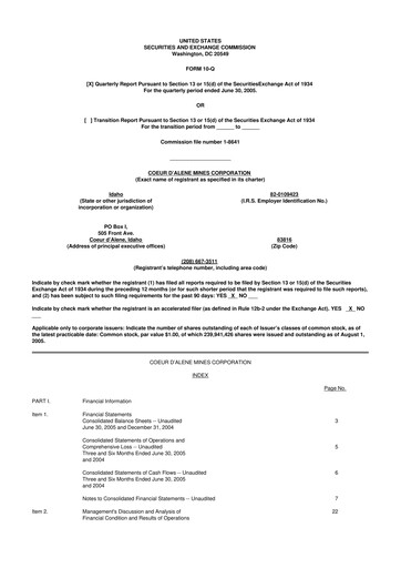 Thumbnail Coeur Mining
 10-Q Quarterly Report FY 