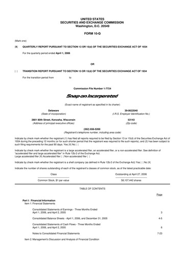 Thumbnail Snap-on 10-Q Quarterly Report FY 