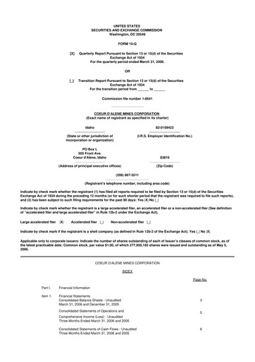 Thumbnail Coeur Mining
 10-Q Quarterly Report FY 