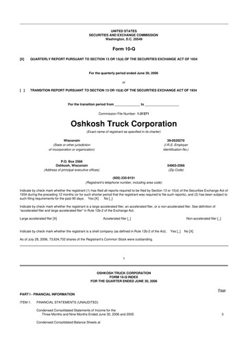 Thumbnail Oshkosh Corporation
 10-Q Quarterly Report FY 