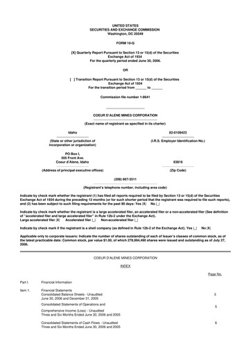 Thumbnail Coeur Mining
 10-Q Quarterly Report FY 