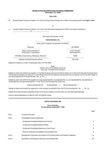 Miniature Harley-Davidson
 10-Q Rapport trimestriel  