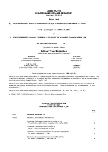 Thumbnail Oshkosh Corporation
 10-Q Quarterly Report FY 