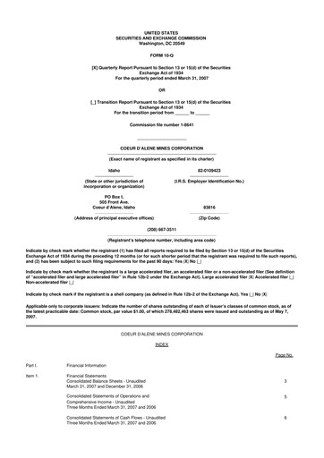Thumbnail Coeur Mining
 10-Q Quarterly Report FY 
