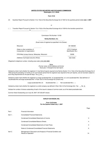 Miniature Harley-Davidson
 10-Q Rapport trimestriel  