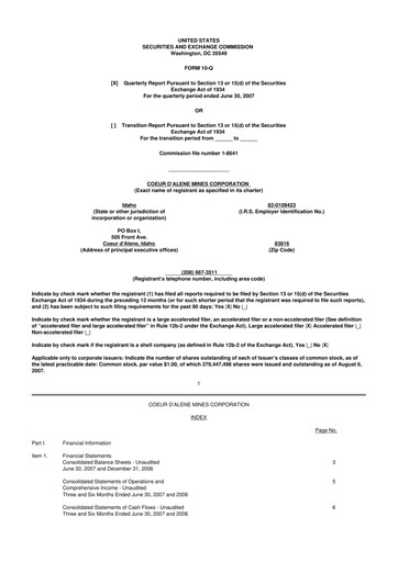 Thumbnail Coeur Mining
 10-Q Quarterly Report FY 