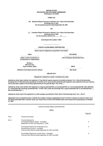 Thumbnail Coeur Mining
 10-Q Quarterly Report FY 