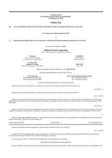 Thumbnail Oshkosh Corporation
 10-K Annual Report 