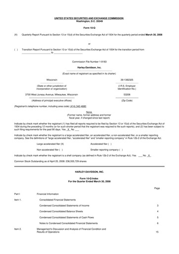 Miniature Harley-Davidson
 10-Q Rapport trimestriel  