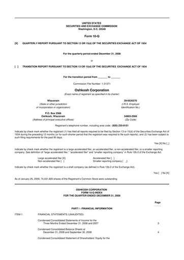 Thumbnail Oshkosh Corporation
 10-Q Quarterly Report FY 