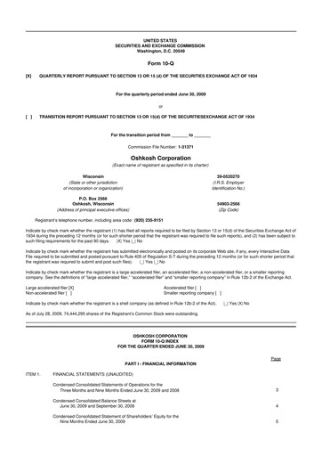 Thumbnail Oshkosh Corporation
 10-Q Quarterly Report FY 