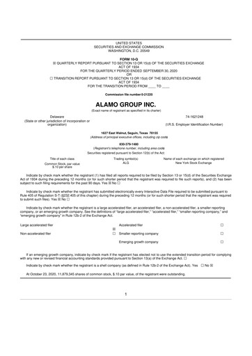 Thumbnail Alamo Group 10-Q Quarterly Report FY2020 