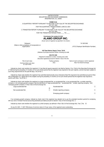 Thumbnail Alamo Group 10-Q Quarterly Report FY2021 