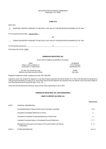 Vorschaubild Winnebago Industries 10-Q Quartalsbericht  