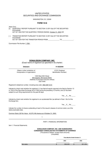 Thumbnail Donaldson Company 10-Q Quarterly Report FY 