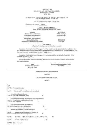 Thumbnail Hecla Mining
 10-Q Quarterly Report FY 