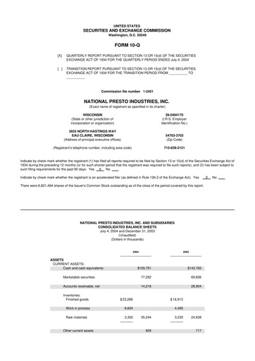 Thumbnail National Presto Industries
 10-Q Quarterly Report FY 