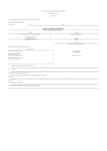 Thumbnail Hecla Mining
 10-K Annual Report 