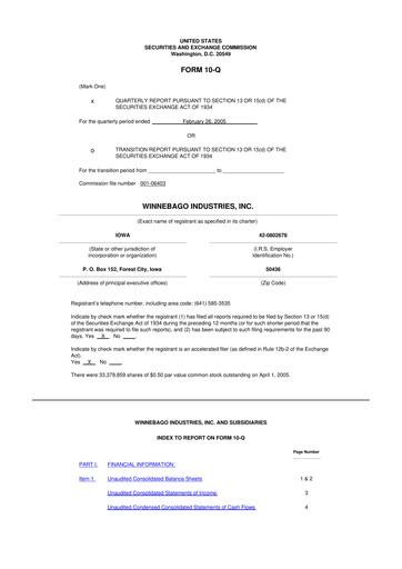 Vorschaubild Winnebago Industries 10-Q Quartalsbericht  