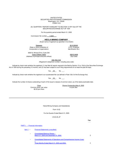 Thumbnail Hecla Mining
 10-Q Quarterly Report FY 
