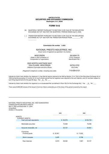 Thumbnail National Presto Industries
 10-Q Quarterly Report FY 