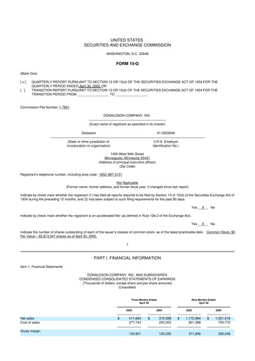 Thumbnail Donaldson Company 10-Q Quarterly Report FY 