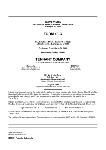 Thumbnail Tennant Company
 10-Q Quarterly Report FY 