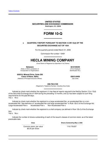 Thumbnail Hecla Mining
 10-Q Quarterly Report FY 