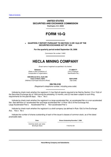 Thumbnail Hecla Mining
 10-Q Quarterly Report FY 