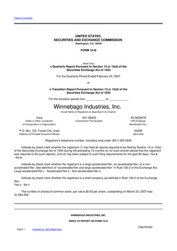 Vorschaubild Winnebago Industries 10-Q Quartalsbericht  