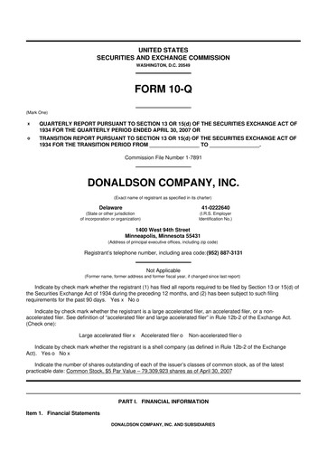 Thumbnail Donaldson Company 10-Q Quarterly Report FY 