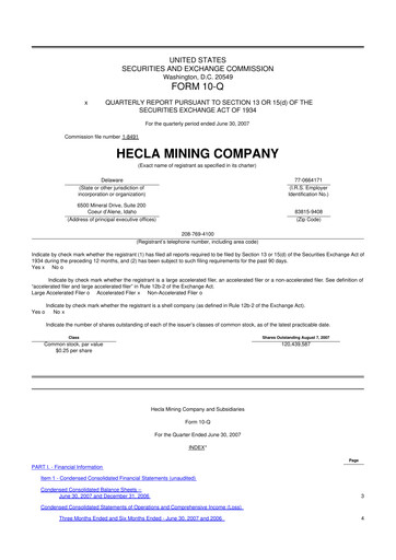 Thumbnail Hecla Mining
 10-Q Quarterly Report FY 