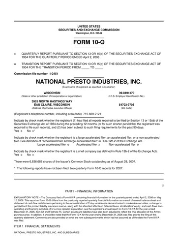Thumbnail National Presto Industries
 10-Q Quarterly Report FY 