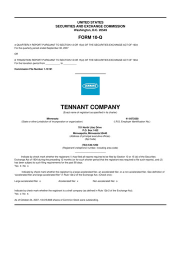 Thumbnail Tennant Company
 10-Q Quarterly Report FY 